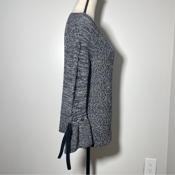 Women’s Loft Sweater, Black/White/Gray Tie Bell Sleeve Sweater M - Picture 5 of 15